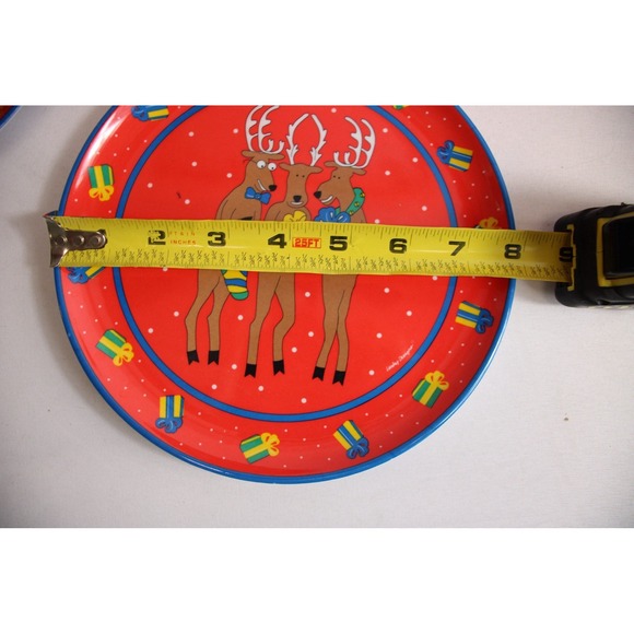 Vintage 8 Piece Melmac Holiday Reindeer Snack Set by Leahy...
